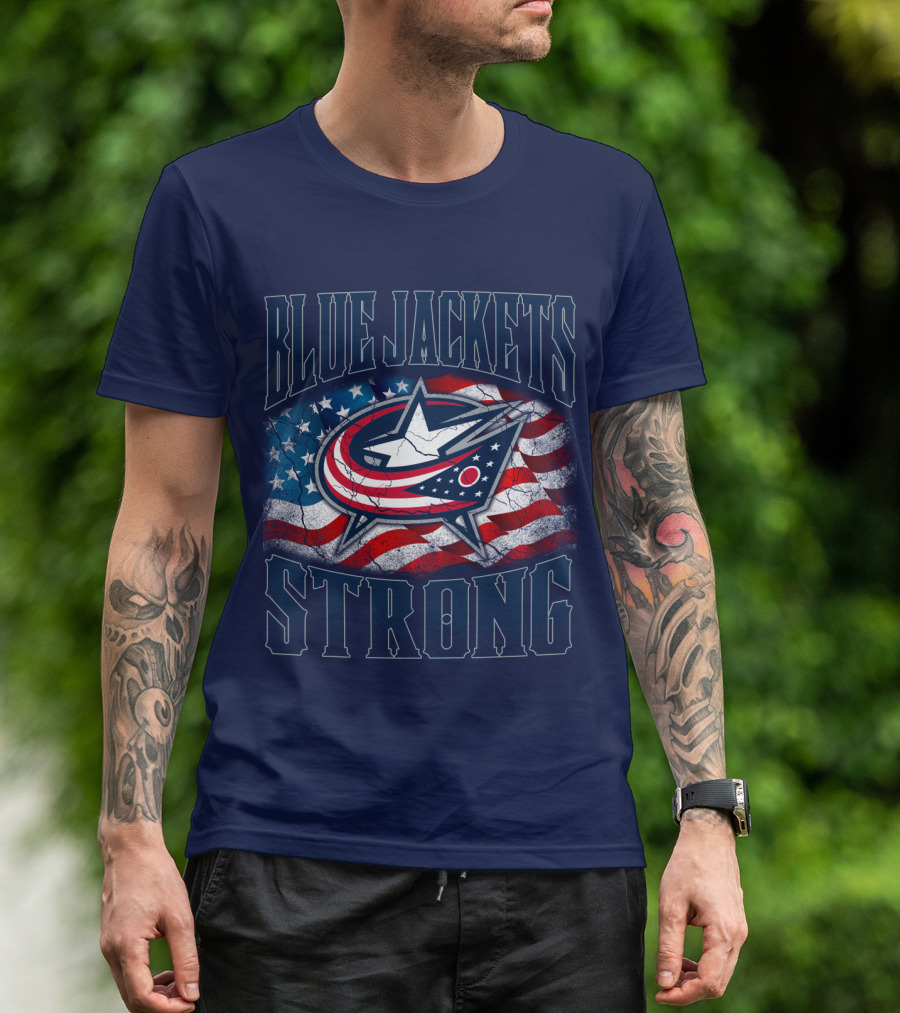 Blue Jackets Strong American Flag T-Shirt