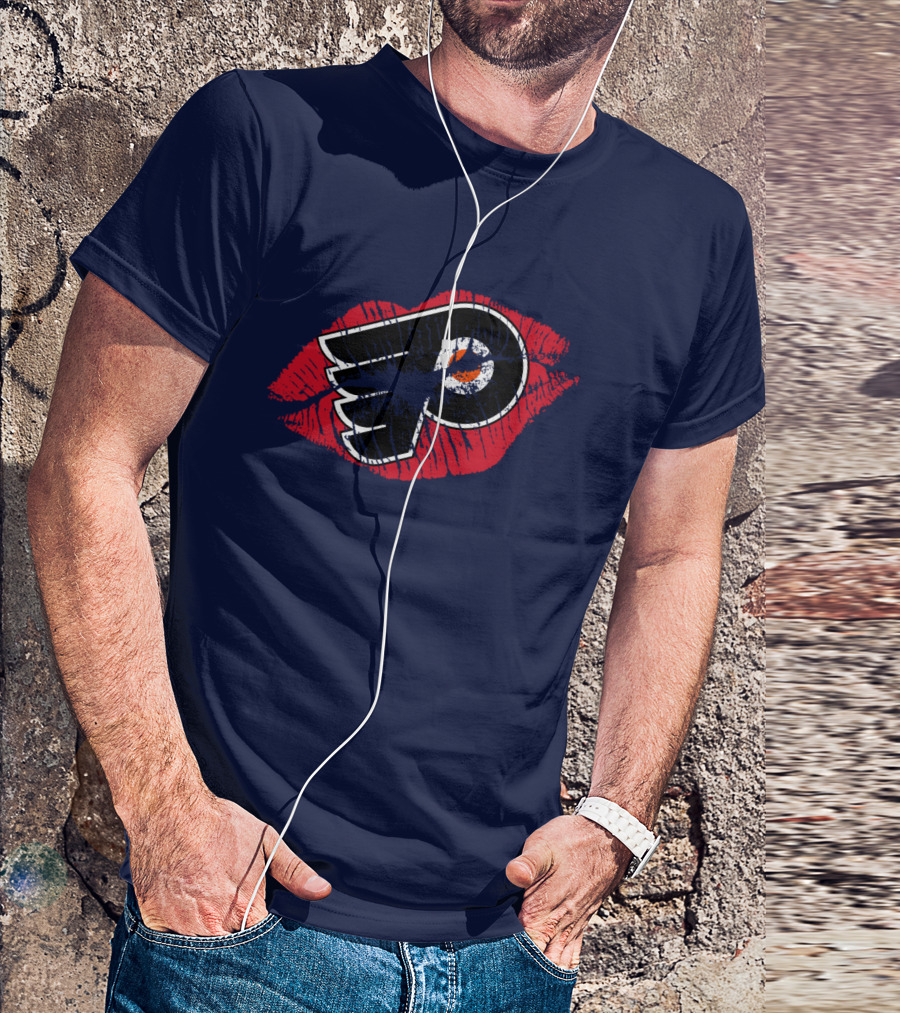 Philadelphia Flyers Logo With Red Lips T-Shirt