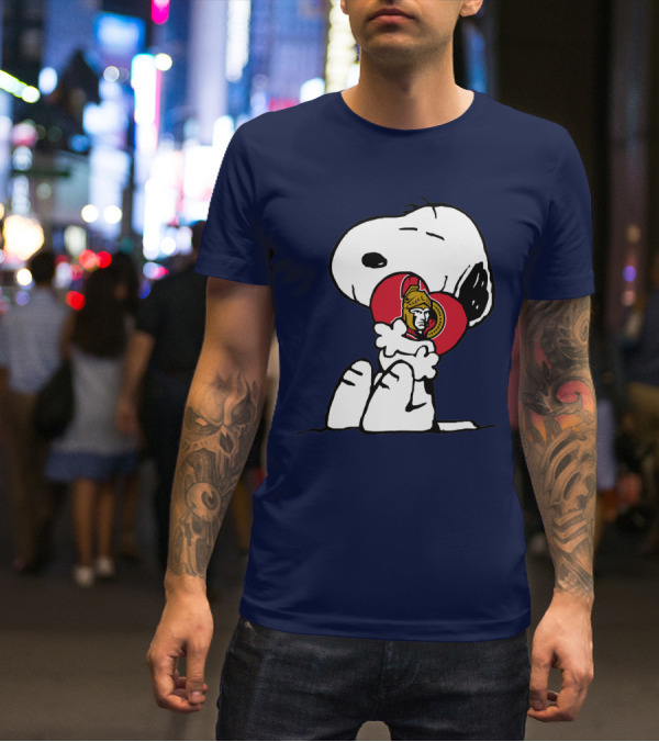 Ottawa Senators Hockey Heart And Snoopy Hug T-Shirt
