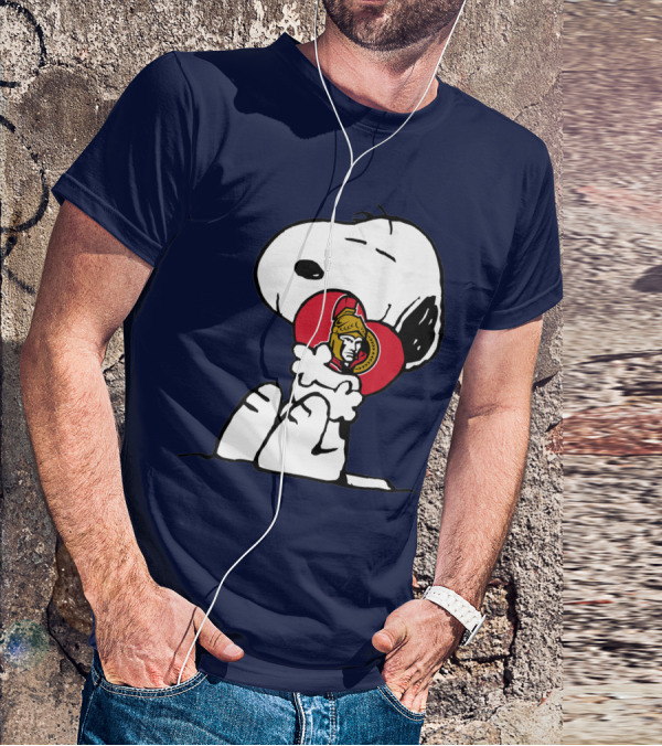 Ottawa Senators Hockey Heart And Snoopy Hug T-Shirt