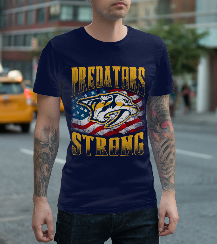 Predators Strong American Flag Nashville Predators T-Shirt