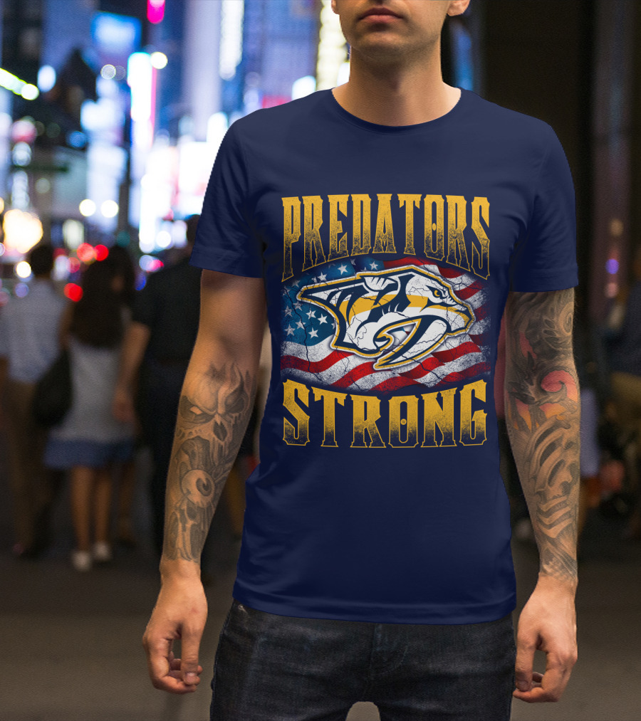 Predators Strong American Flag Nashville Predators T-Shirt
