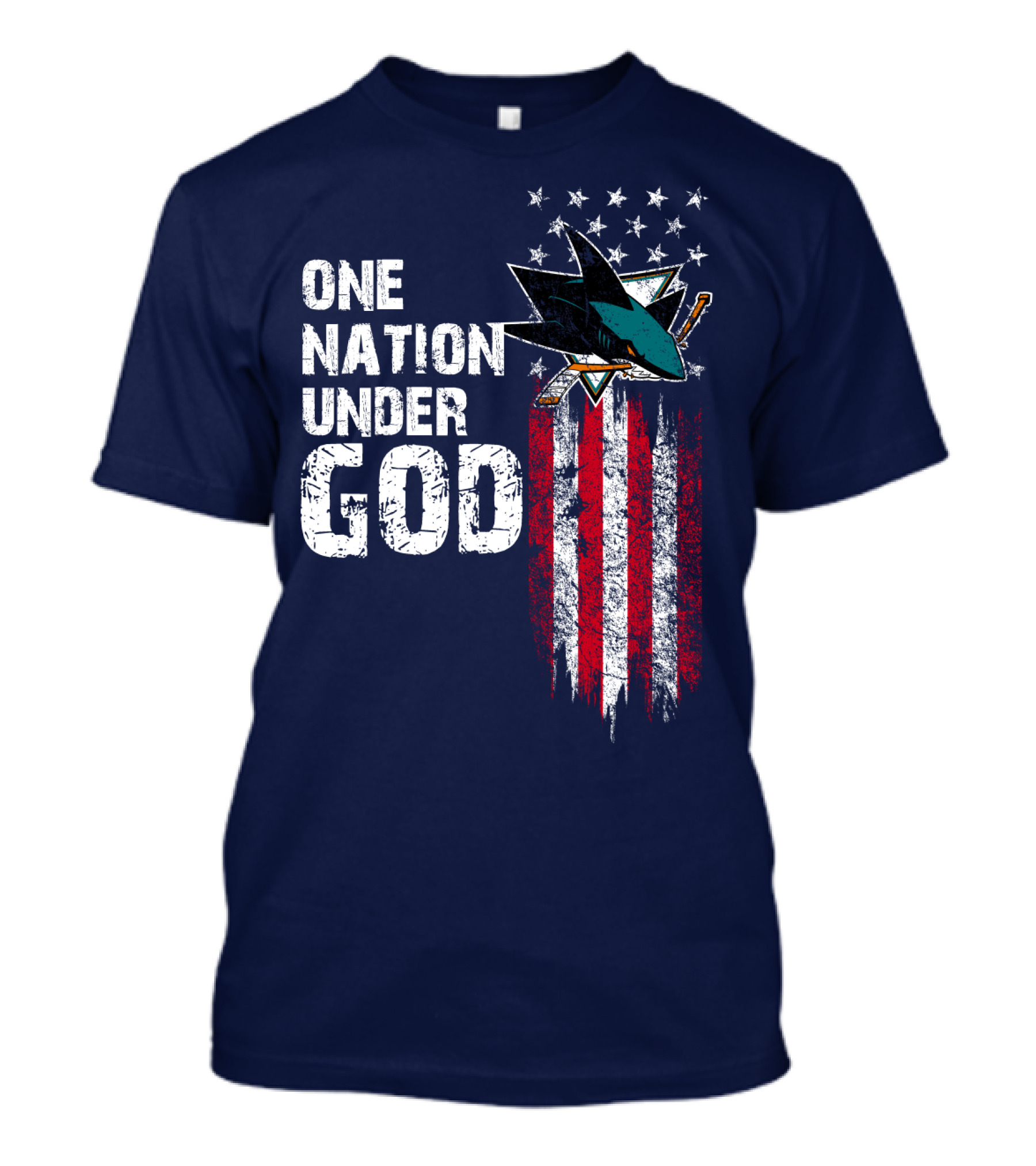 One Nation Under God San Jose Sharks American Flag Stars T-Shirt