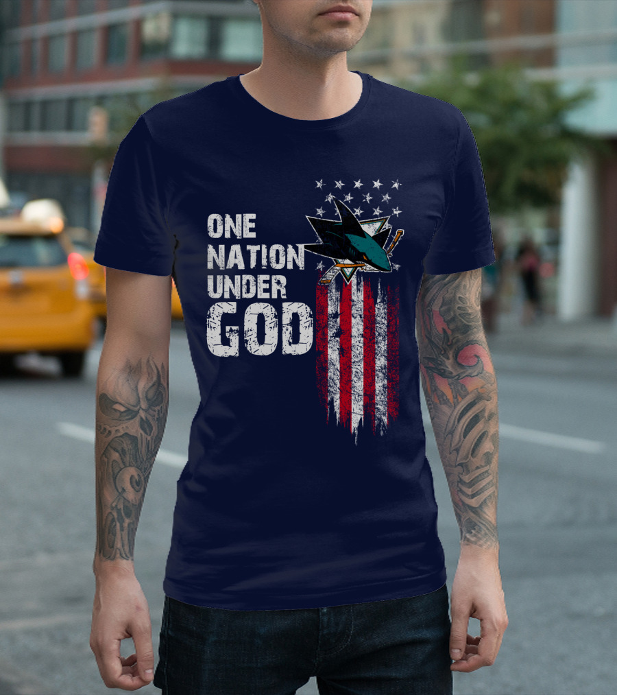 One Nation Under God San Jose Sharks American Flag Stars T-Shirt
