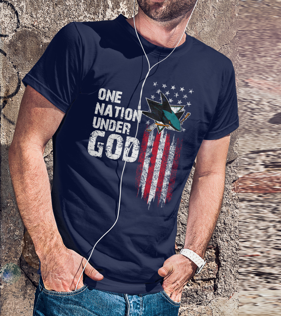 One Nation Under God San Jose Sharks American Flag Stars T-Shirt