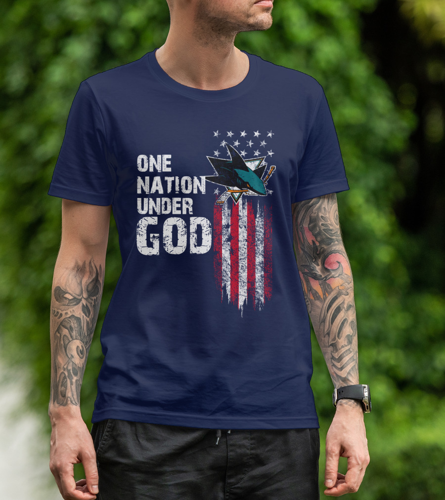One Nation Under God San Jose Sharks American Flag Stars T-Shirt