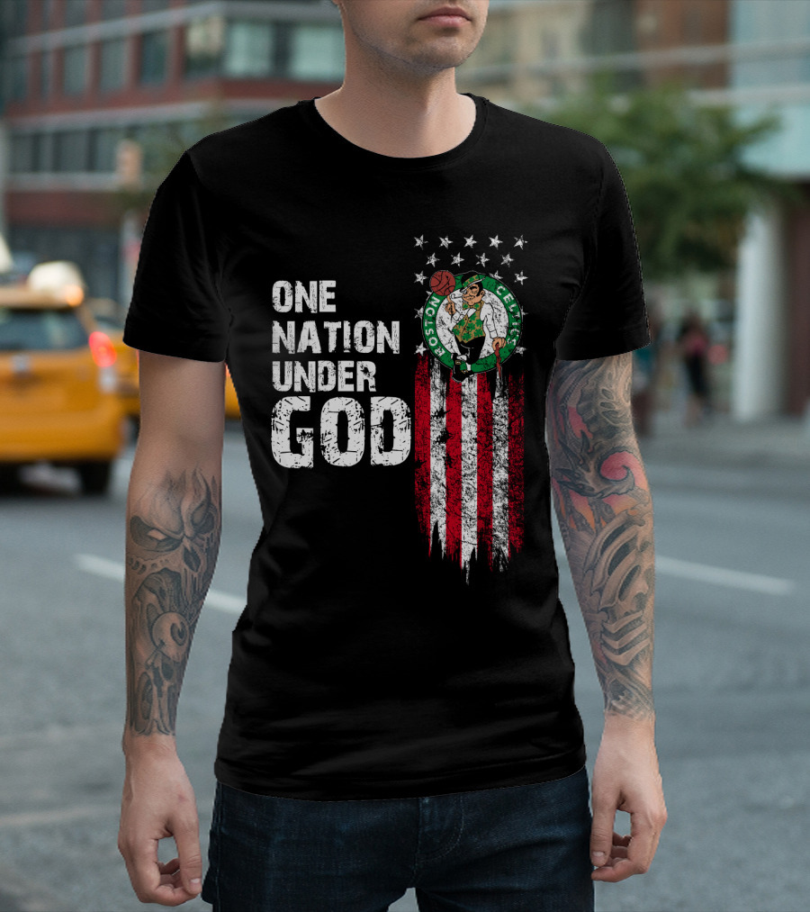 One Nation Under God Boston Celtics Stars Stripes Basketball T-Shirt