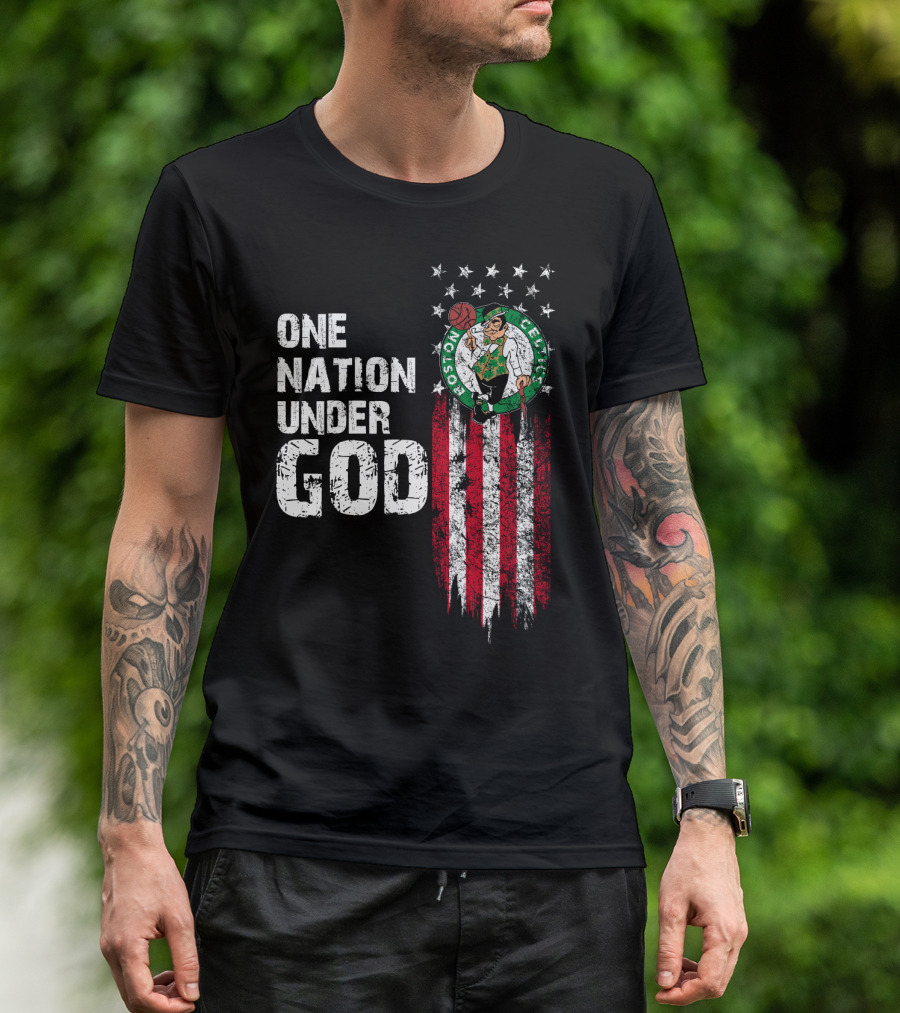 One Nation Under God Boston Celtics Stars Stripes Basketball T-Shirt