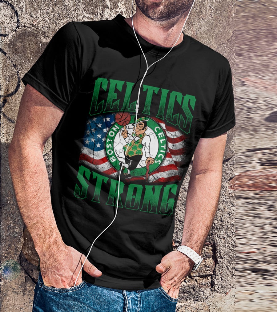 Celtics Strong Boston Celtics American Flag T-Shirt