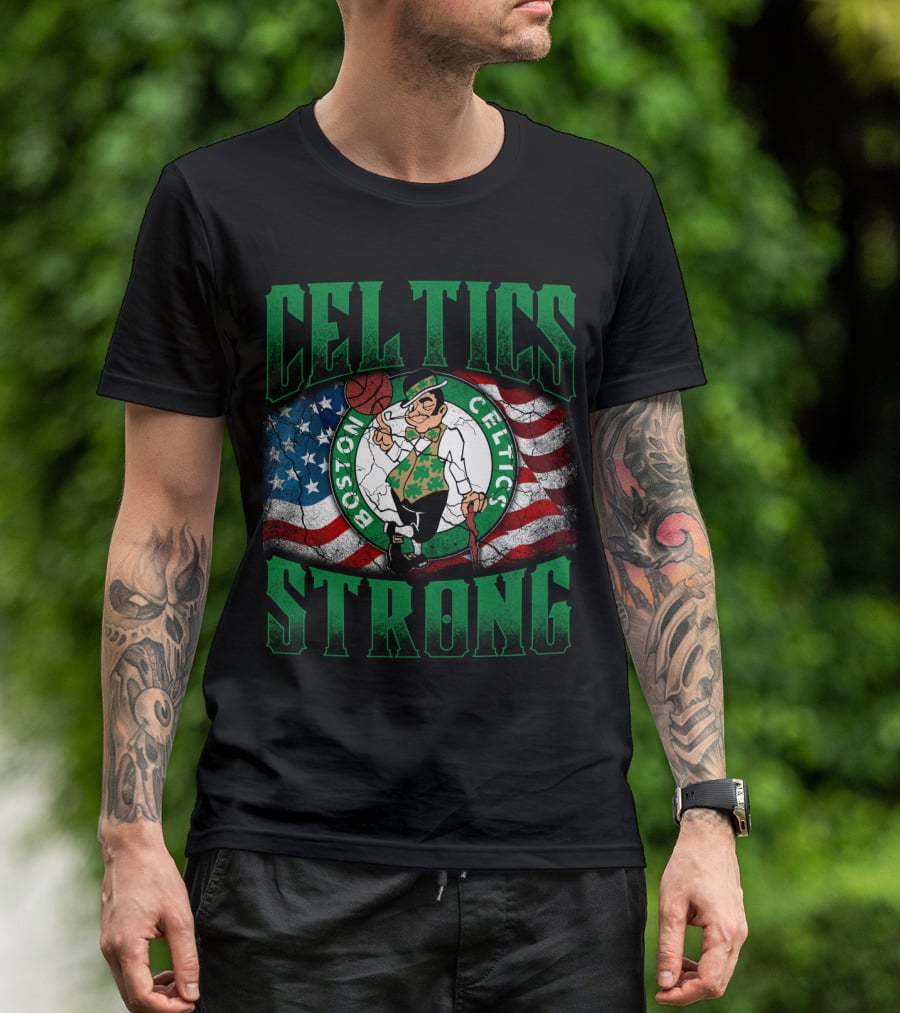 Celtics Strong Boston Celtics American Flag T-Shirt