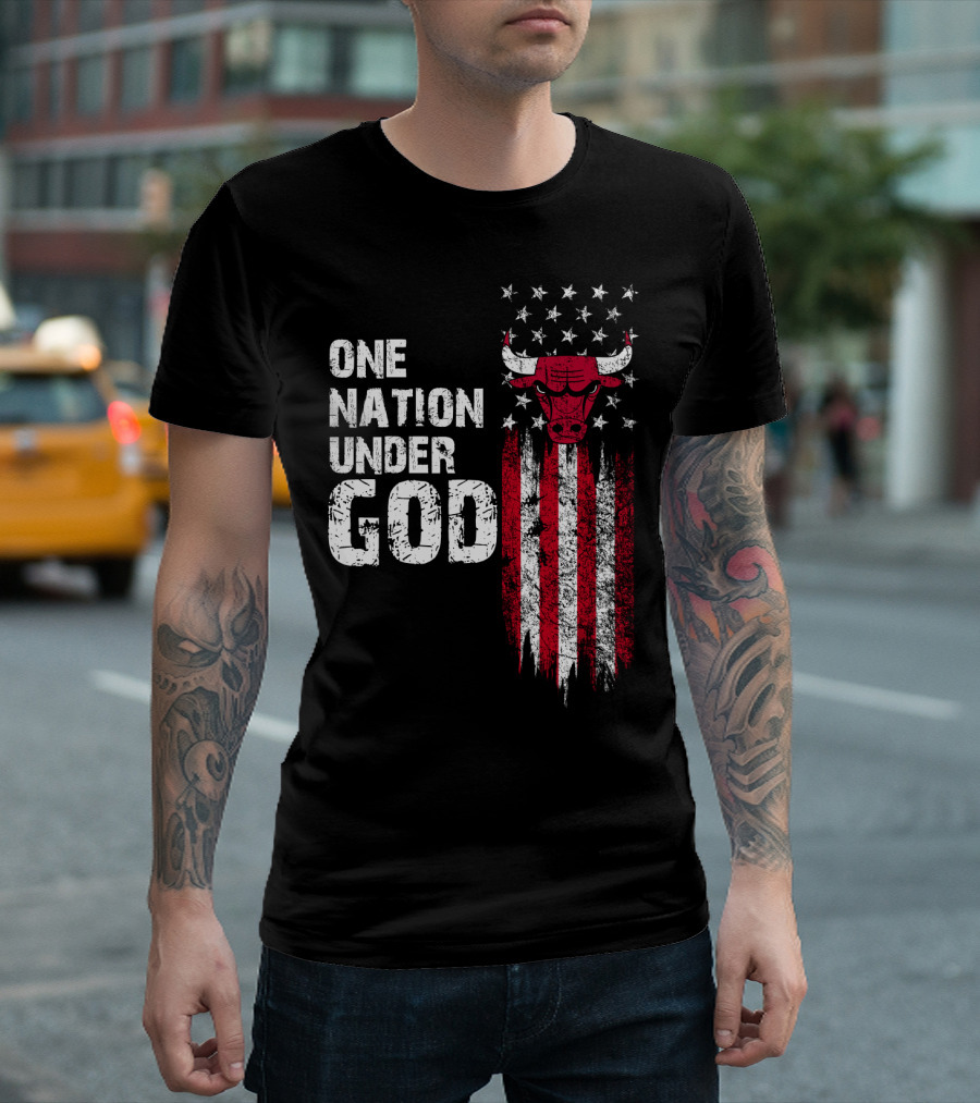 One Nation Under God Chicago Bulls American Flag Stars Stripes T-Shirt