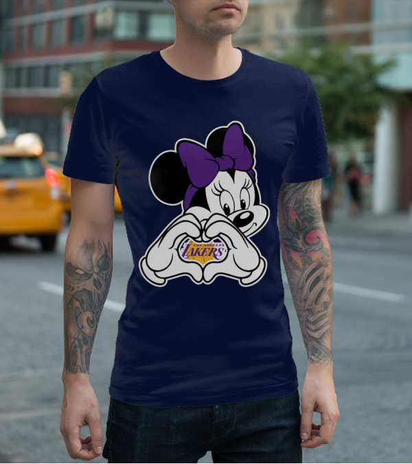 Minnie Mouse Heart Hands Los Angeles Lakers Purple Bow T-Shirt