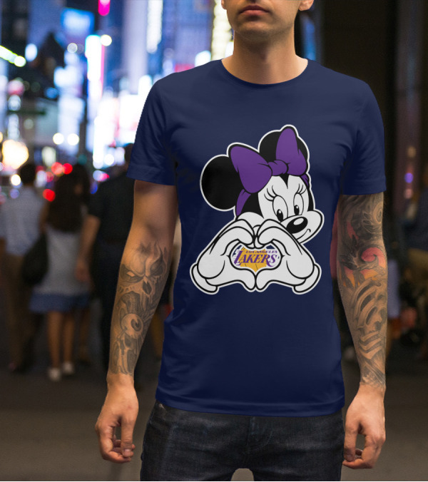 Minnie Mouse Heart Hands Los Angeles Lakers Purple Bow T-Shirt