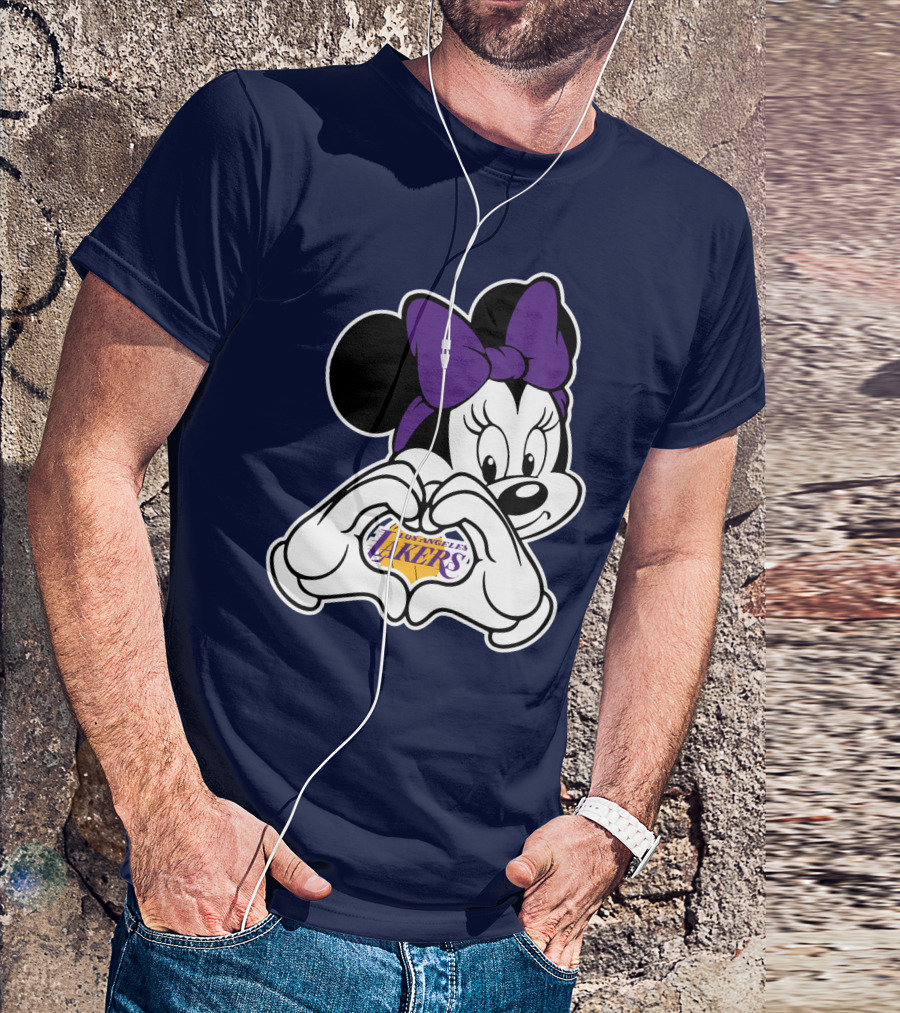 Minnie Mouse Heart Hands Los Angeles Lakers Purple Bow T-Shirt