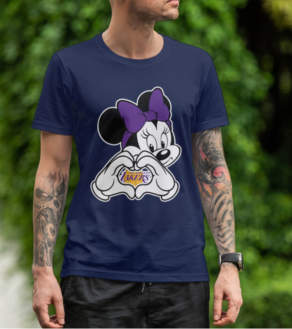 Minnie Mouse Heart Hands Los Angeles Lakers Purple Bow T-Shirt