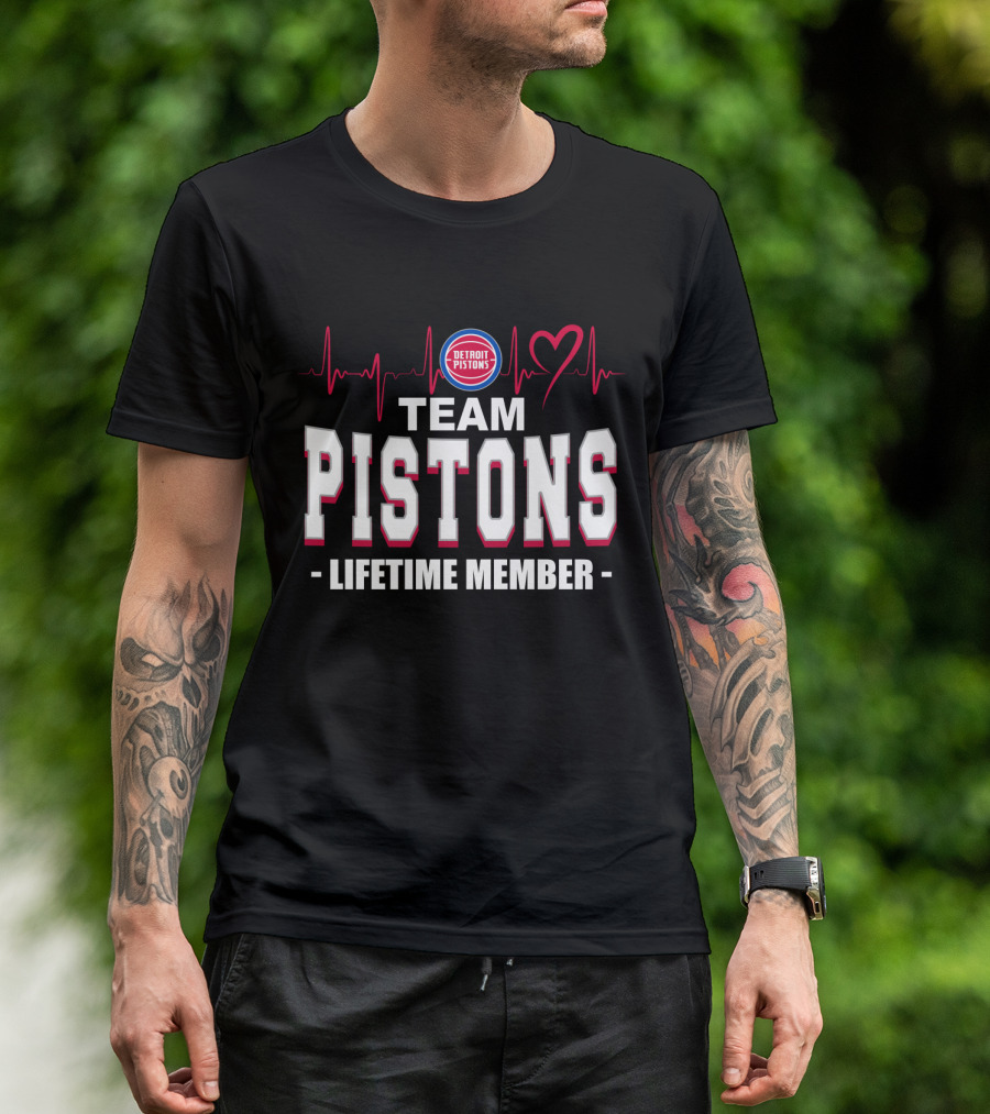 Detroit Pistons Team Pistons Lifetime Member Heartbeat T-Shirt