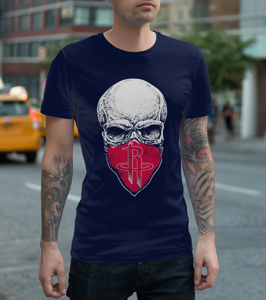 Houston Rockets Skull Logo Face Mask T-Shirt