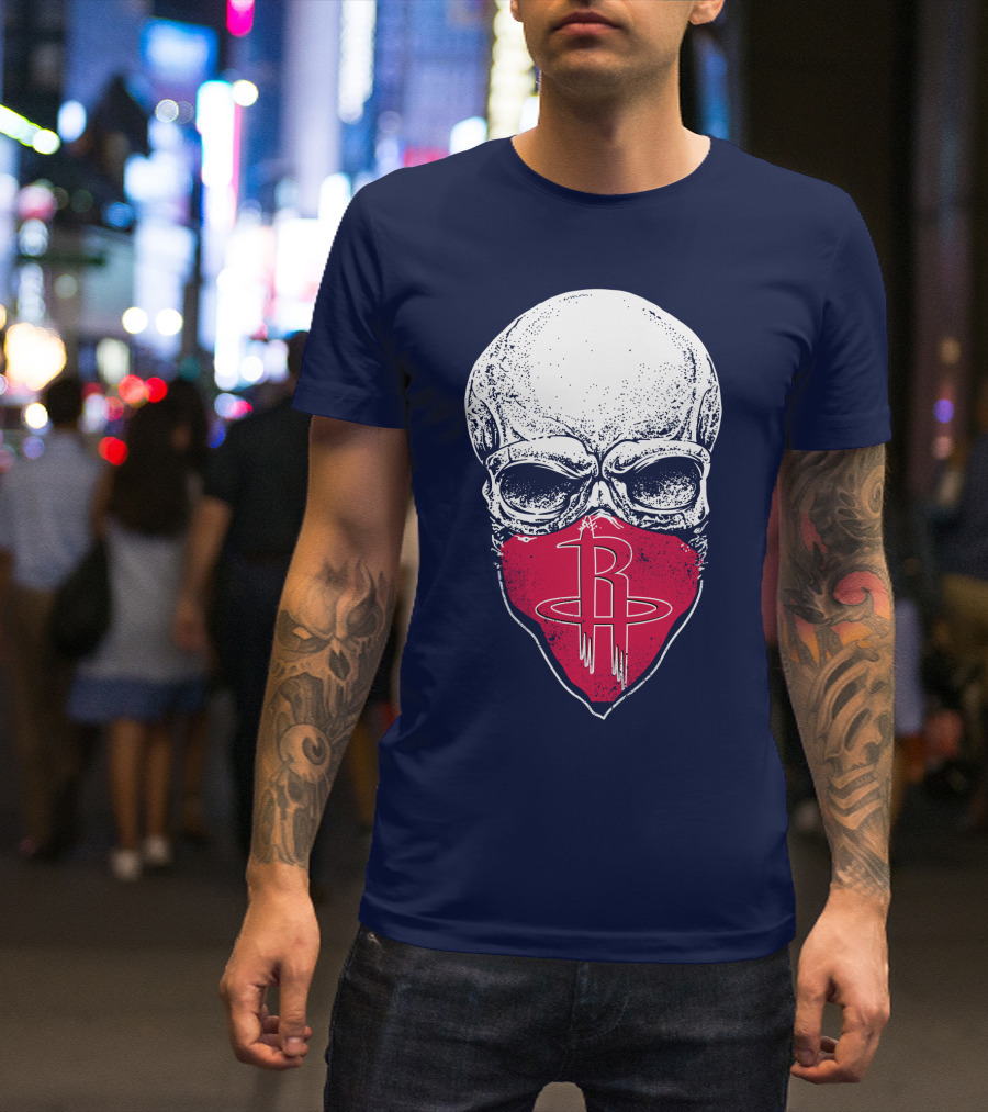 Houston Rockets Skull Logo Face Mask T-Shirt