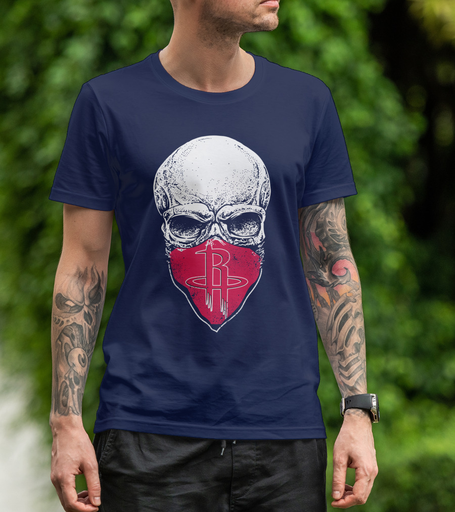 Houston Rockets Skull Logo Face Mask T-Shirt