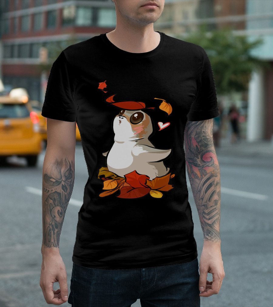 Porg With Autumn Leaves And Heart T-Shirt