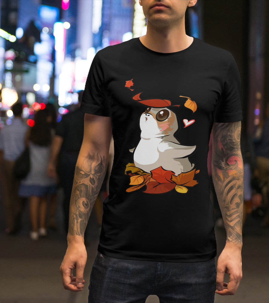 Porg With Autumn Leaves And Heart T-Shirt
