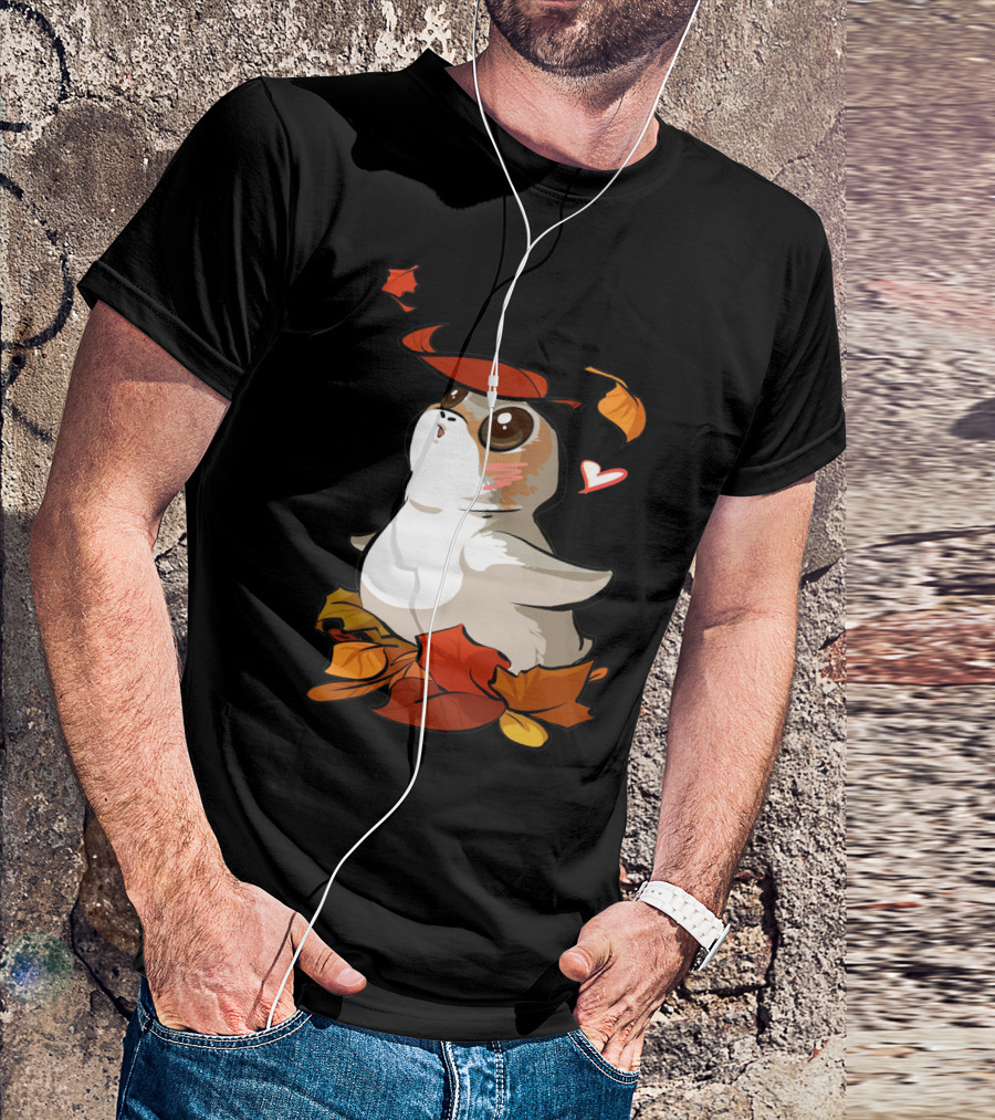 Porg With Autumn Leaves And Heart T-Shirt