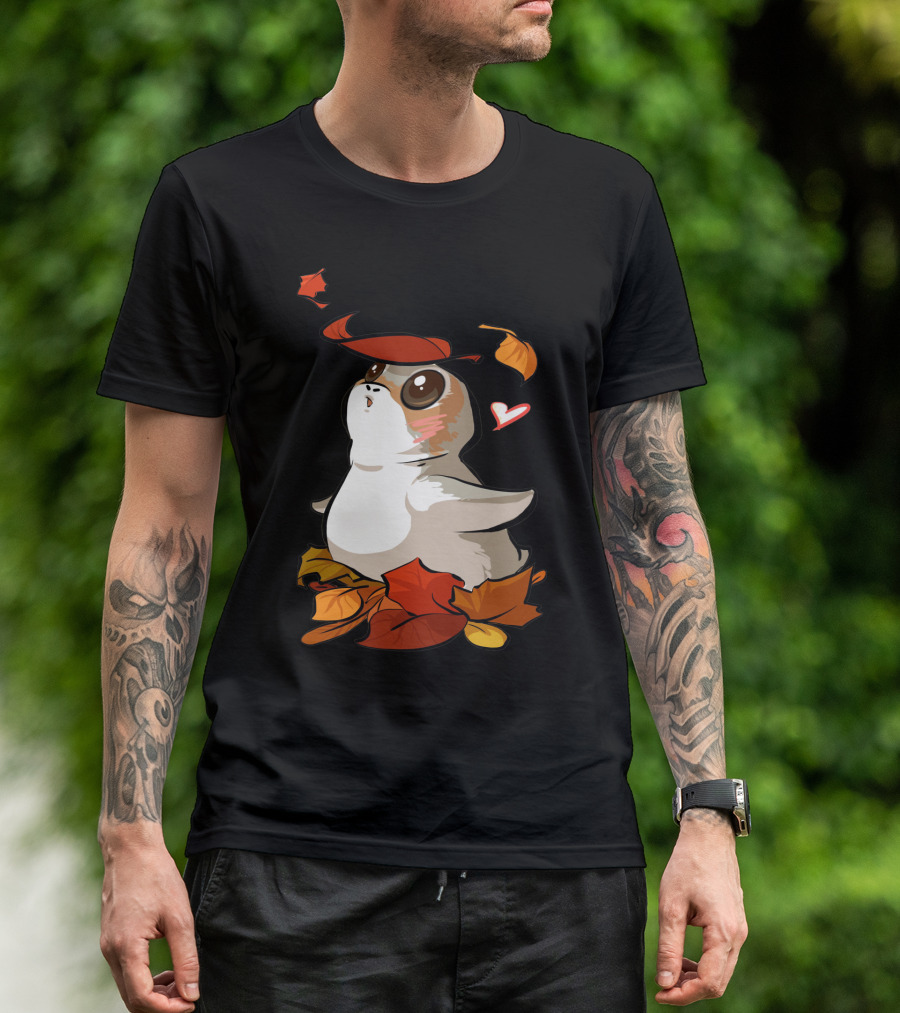 Porg With Autumn Leaves And Heart T-Shirt