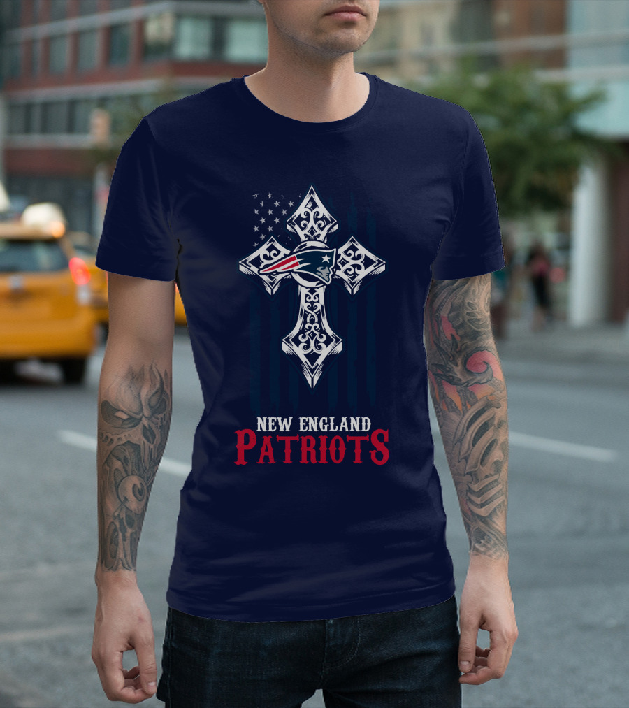 New England Patriots American Flag Cross T-Shirt