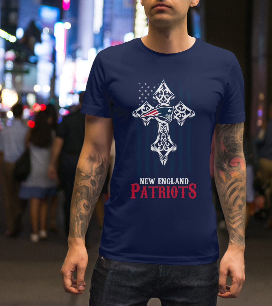 New England Patriots American Flag Cross T-Shirt