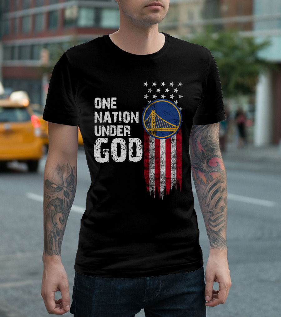 One Nation Under God Golden State Warriors American Flag Bridge T-Shirt