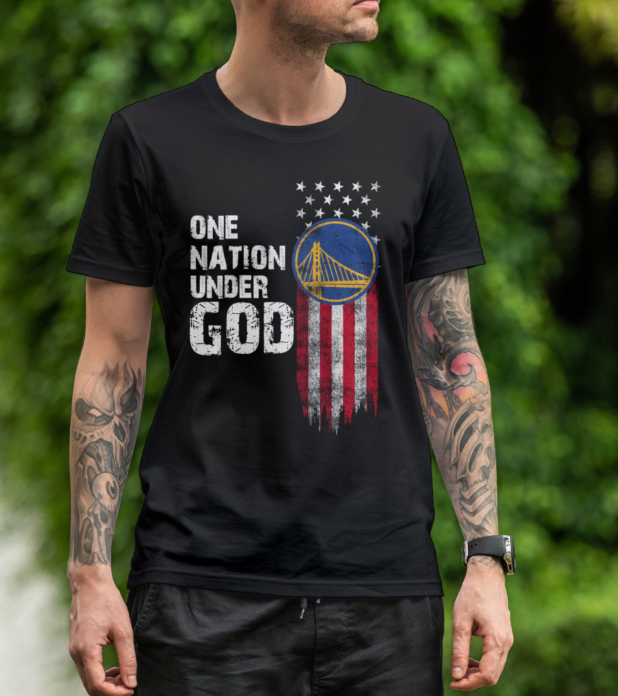 One Nation Under God Golden State Warriors American Flag Bridge T-Shirt