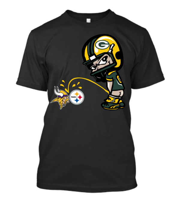 Green Bay Packers Rivalry Humor With Vikings And Steelers Logos T-Shirt