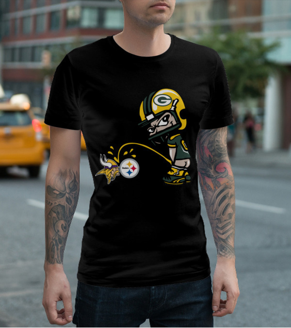 Green Bay Packers Rivalry Humor With Vikings And Steelers Logos T-Shirt