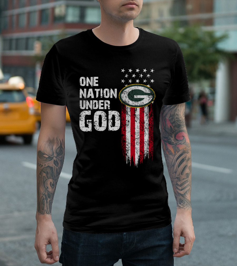 One Nation Under God Green Bay Packers American Flag Stars T-Shirt