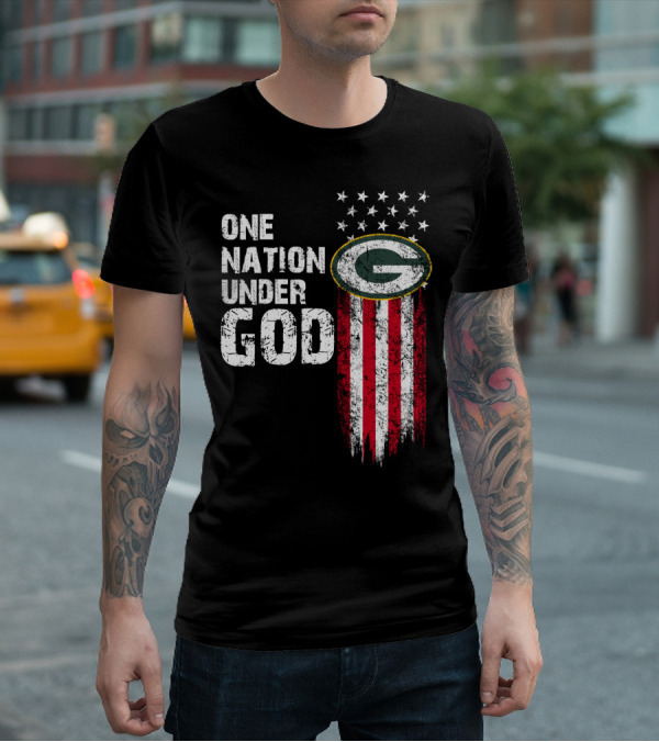 One Nation Under God Green Bay Packers American Flag Stars T-Shirt