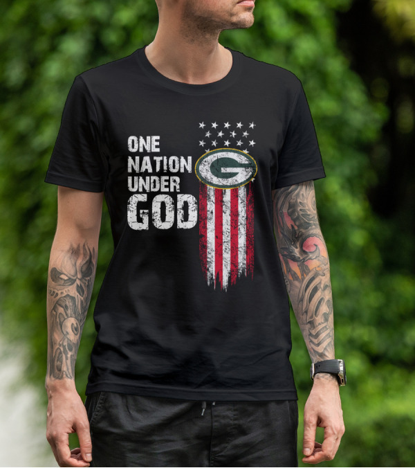 One Nation Under God Green Bay Packers American Flag Stars T-Shirt