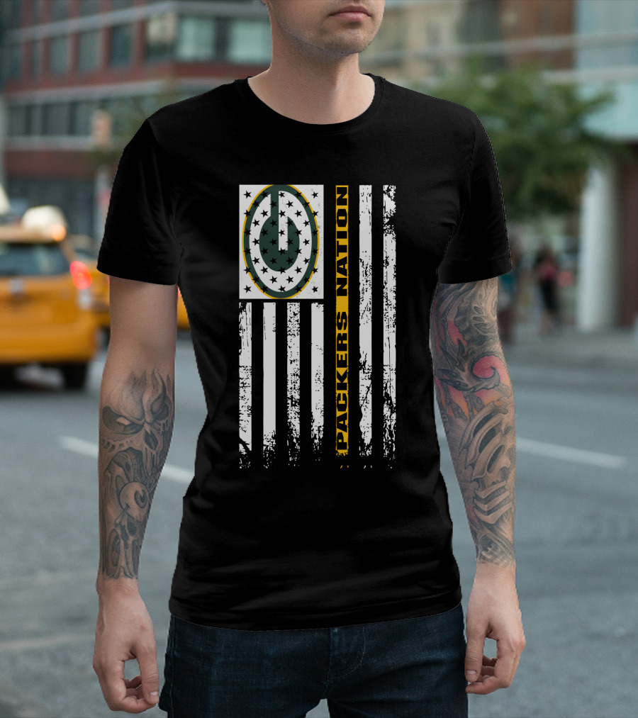 Green Bay Packers Nation Flag Distressed Style T-Shirt