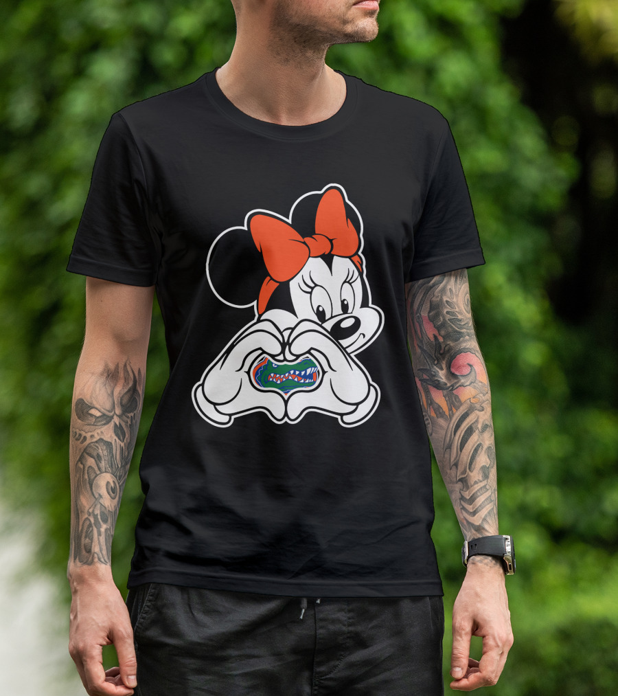 Minnie Mouse Florida Gators Fan Logo Heart Hands T-Shirt