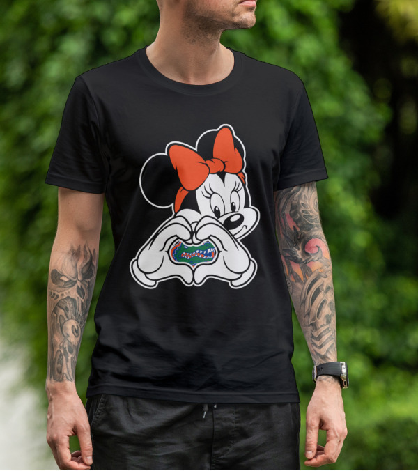 Minnie Mouse Florida Gators Fan Logo Heart Hands T-Shirt