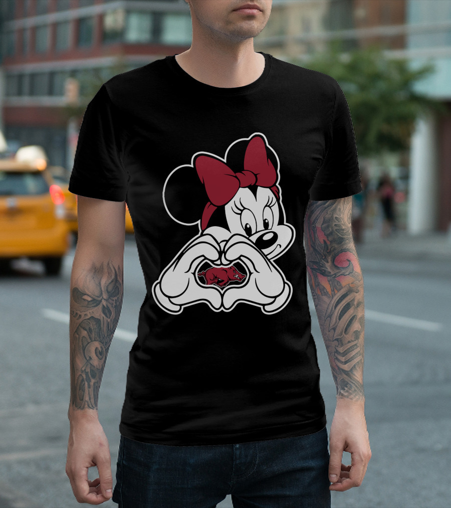 Minnie Mouse Heart Hands Arkansas Razorbacks T-Shirt