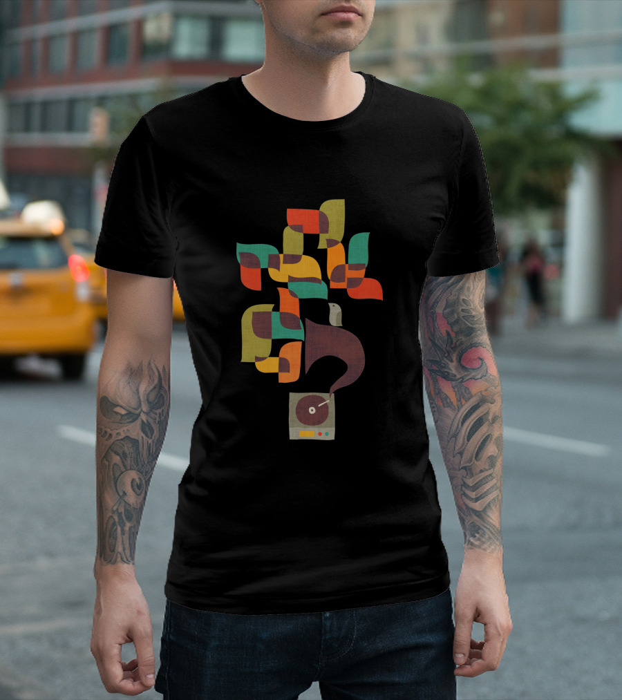 Retro Jazz Record Player With Colorful Musical Notes T-Shirt