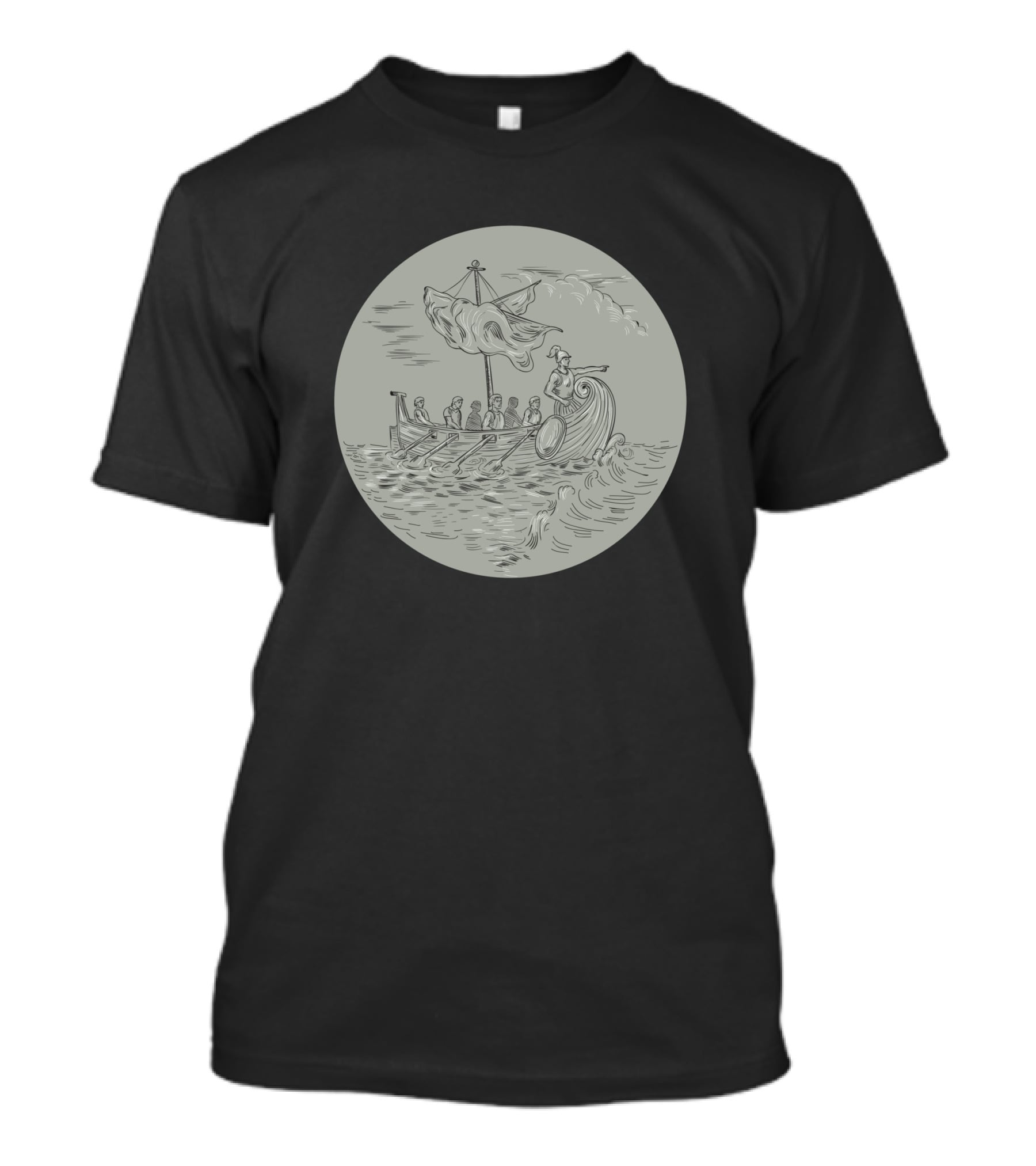 Ancient Greek Trireme Warship Sailing Scene In Circle T-Shirt