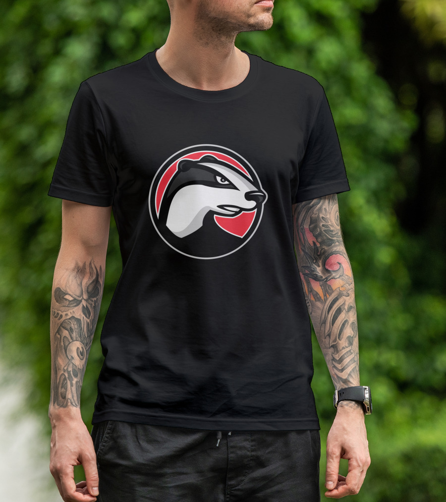 Badger Head Circle Mascot 1018637 Red And Black T-Shirt