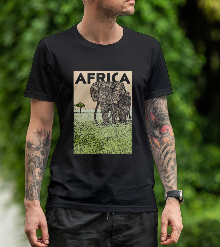 AFRICA African Elephant In Grassland With Tree T-Shirt