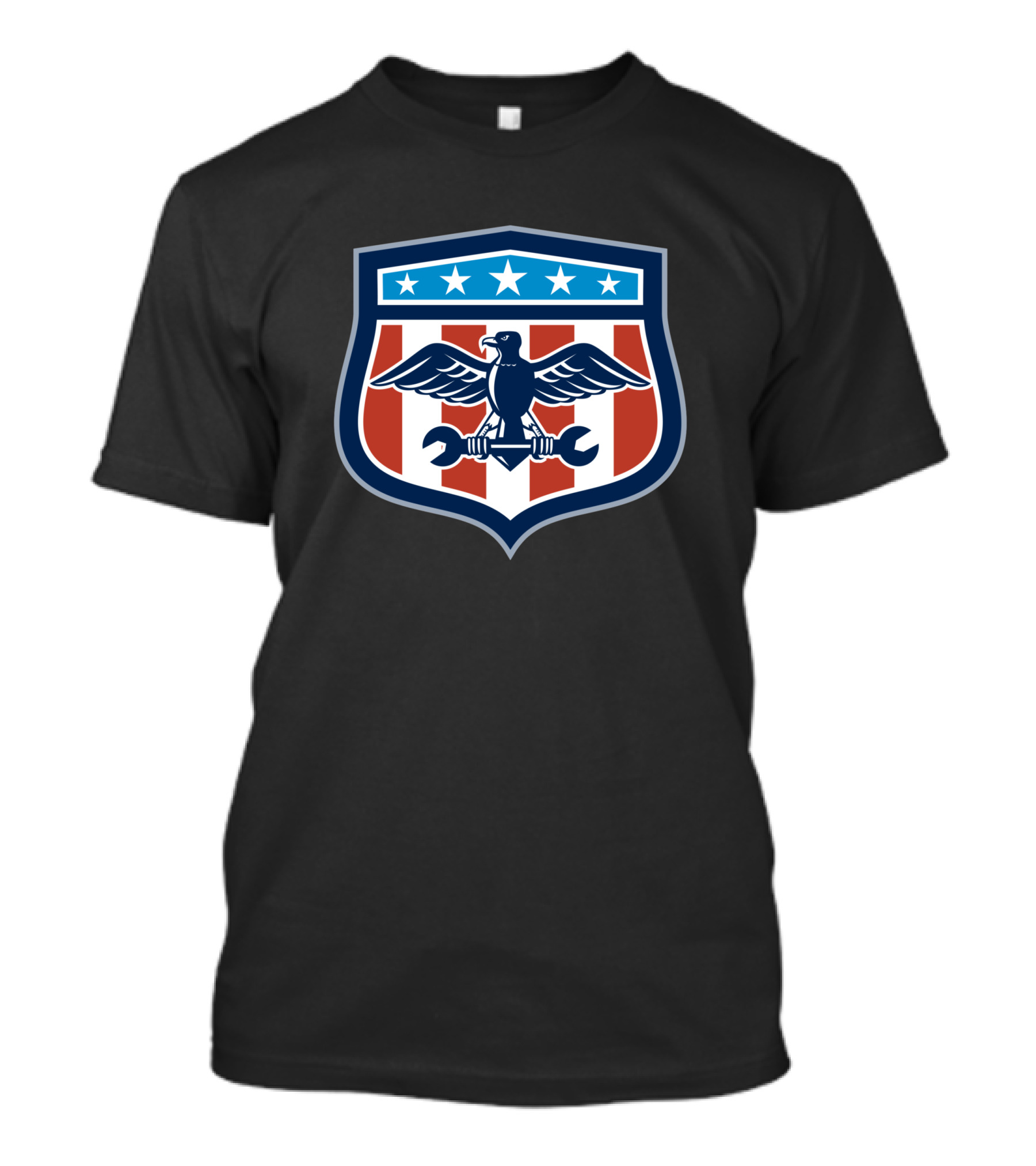 American Eagle Mechanic Crest USA Flag Shield T-Shirt