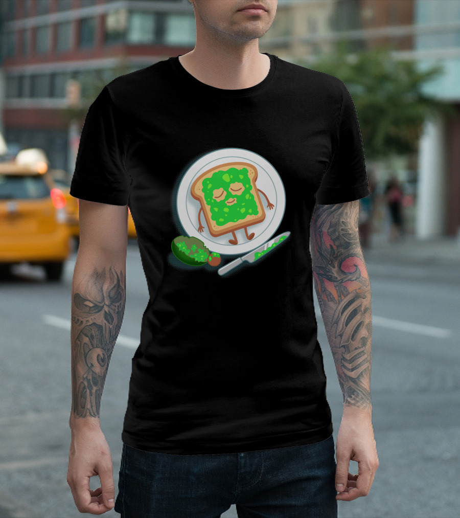 Avospado Toast Character with Avocado and Knife on Plate T-Shirt