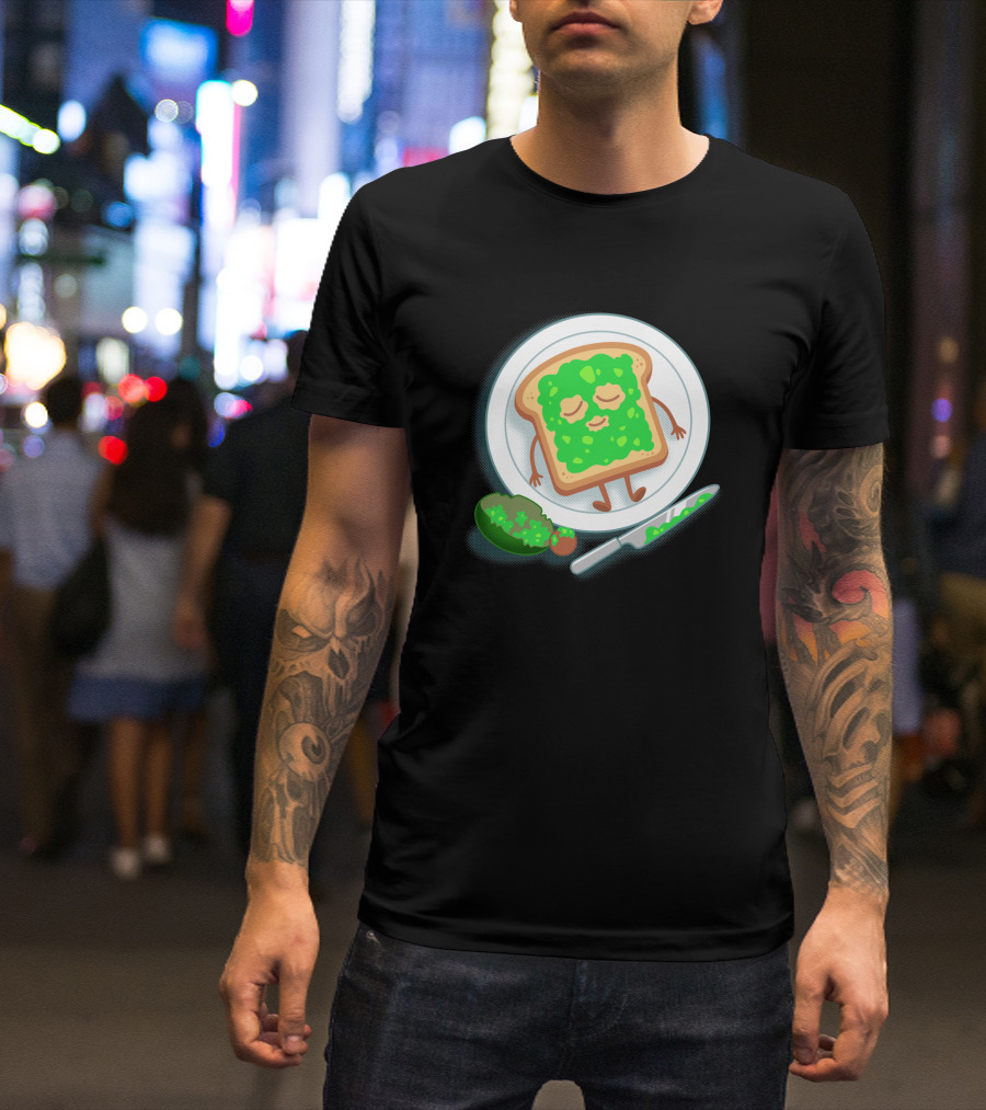 Avospado Toast Character With Avocado And Knife On Plate T-Shirt