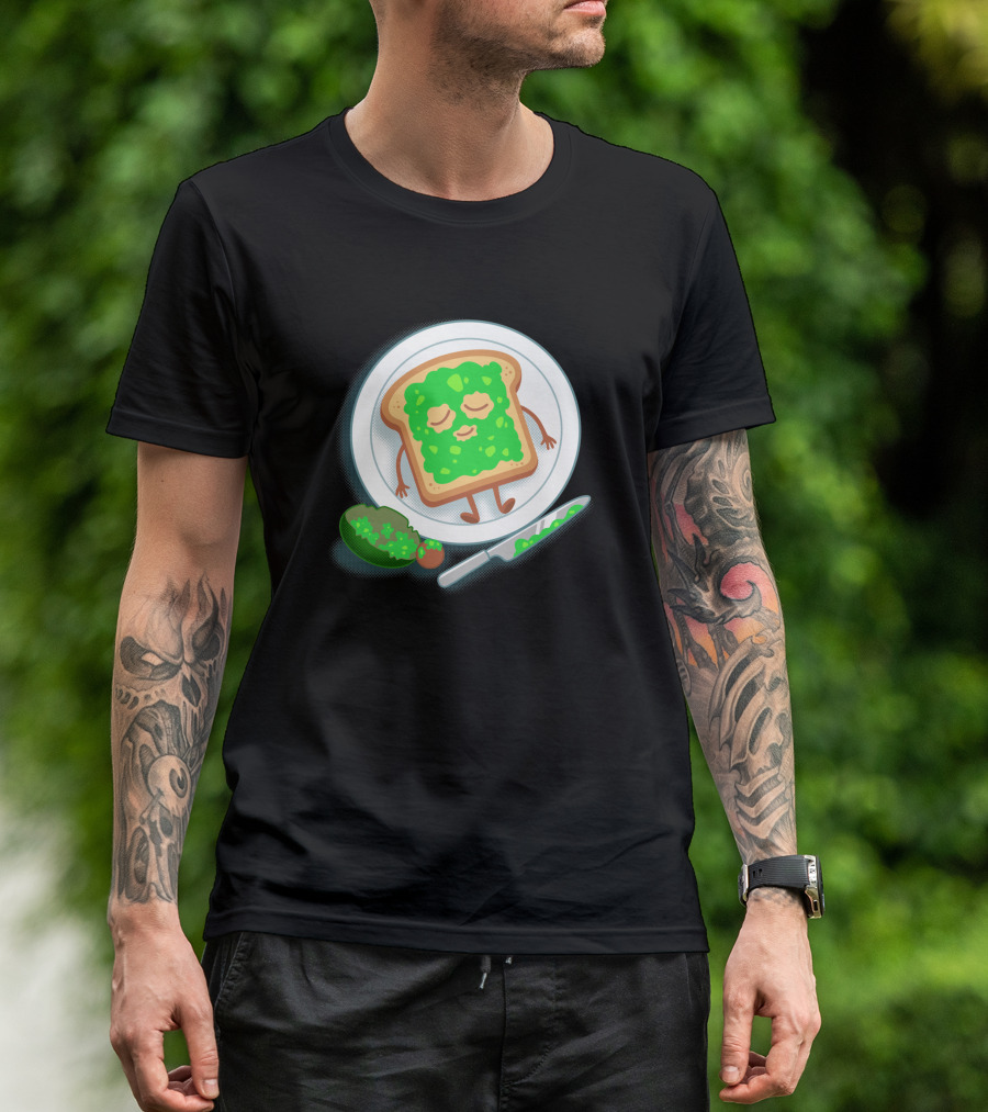 Avospado Toast Character With Avocado And Knife On Plate T-Shirt