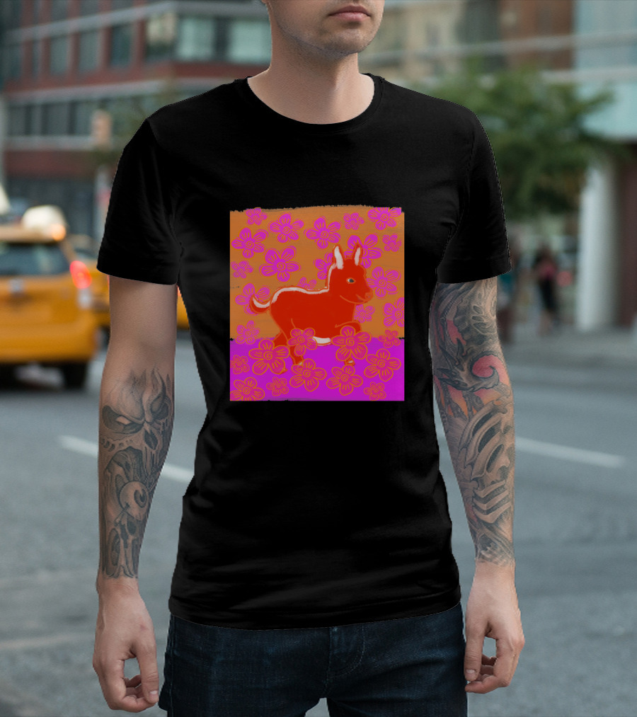 Baby Donkey In A Field Of Bright Pink Orange Flowers 1170477 T-Shirt