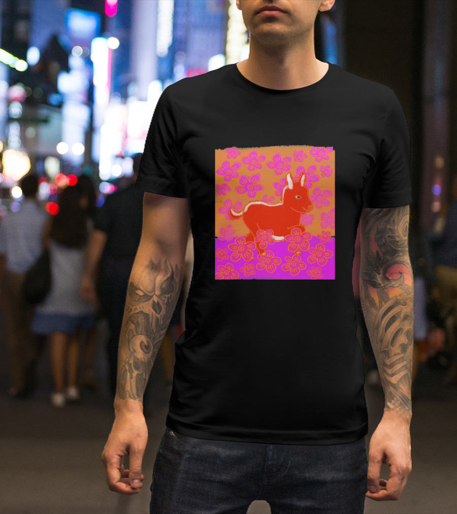 Baby Donkey In A Field Of Bright Pink Orange Flowers 1170477 T-Shirt